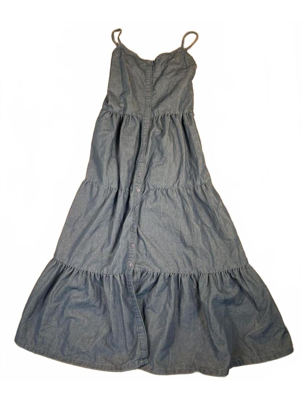 Love by Chesley Medium Blue Cotton Tiered Button-Front Dress